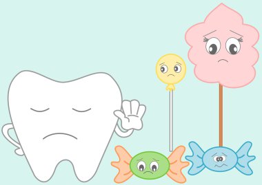 Şekerler karikatür komik konsept illüstrasyon karşı diş