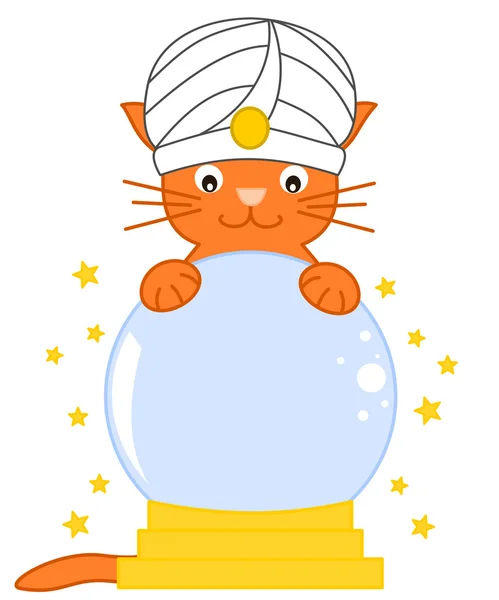 Γάτα προβλέψετε μελλοντικές με μαγική κρυστάλλινη σφαίρα αστείο καρτούν εικονογράφηση — Φωτογραφία Αρχείου