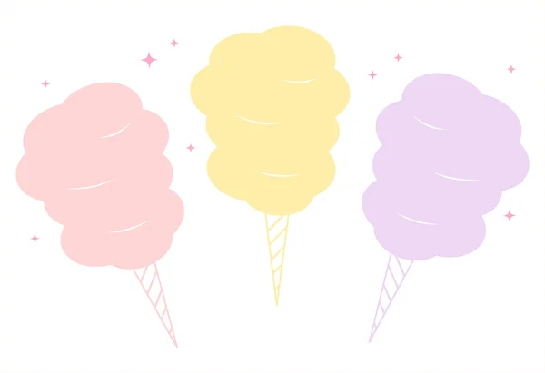 Lindo colorido dibujos animados dulce algodón caramelo conjunto vector ilustración — Vector de stock