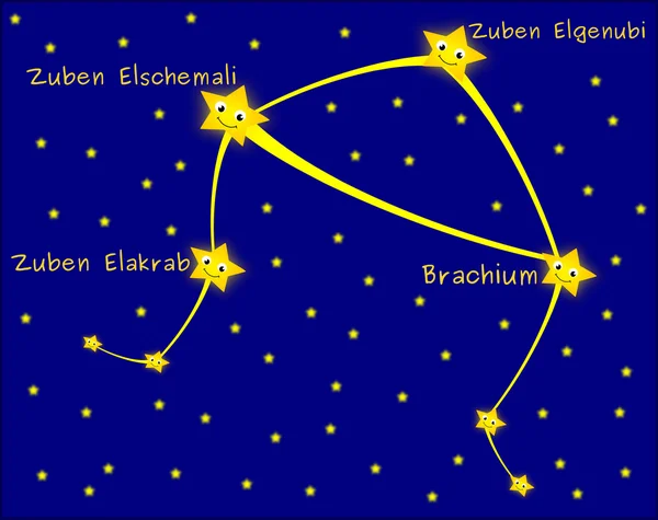 天秤星座天文学卡通插图 — 图库照片