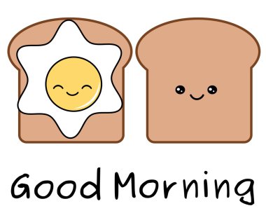 Günaydın ile ekmek vektör şirin illüstrasyon karikatür yumurta ile alıntı