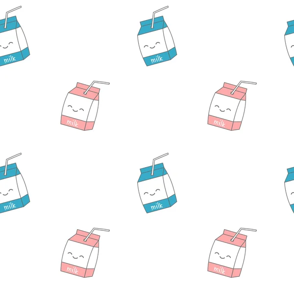 Lindo dibujo animado caja de leche sin costura vector patrón fondo ilustración — Vector de stock