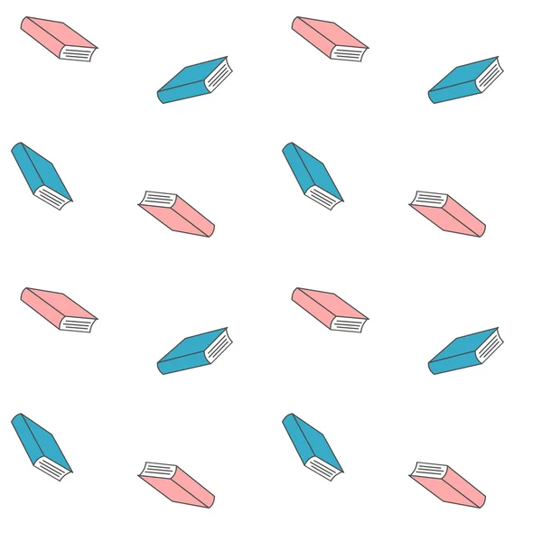 Lindos dibujos animados azul y rosa libros sin costura vector patrón fondo ilustración — Vector de stock