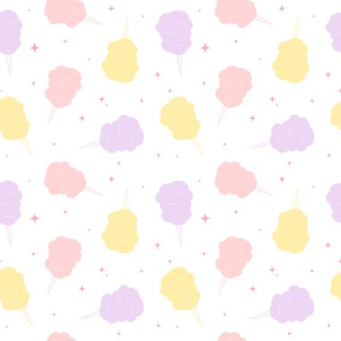 sevimli renkli çizgi tatlı pamuk şeker sorunsuz vektör desen arka plan illüstrasyon