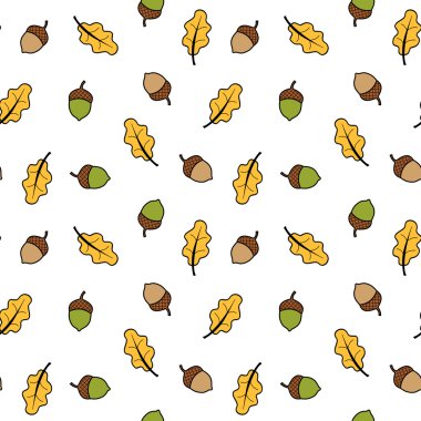 sonbahar sonbahar sorunsuz vektör desen arka plan illüstrasyon meşe palamutları ve yaprakları ile