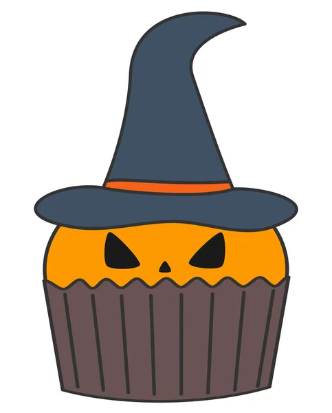 Cute cartoon vector halloween pumpkin cupcake isolated on white background — Stock Vector
