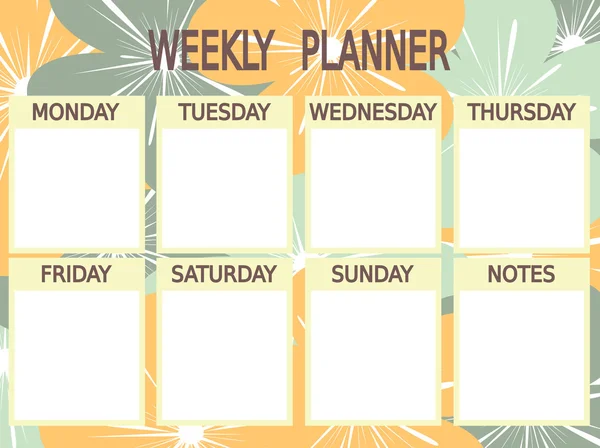 Söt blå gul vektor utskrivbara weekly planner med blommor — Stock vektor