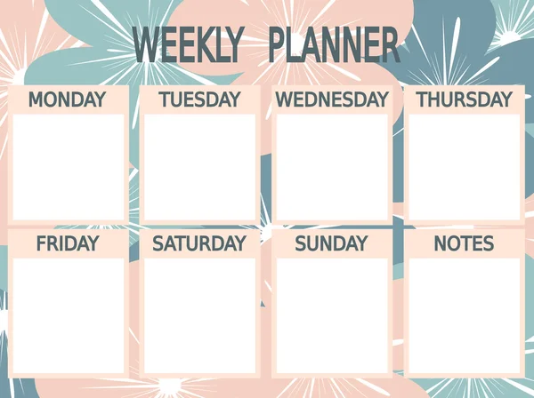 Χαριτωμένο ροζ μπλε διάνυσμα εκτυπώσιμη εβδομαδιαίο planner με λουλούδια — Διανυσματικό Αρχείο