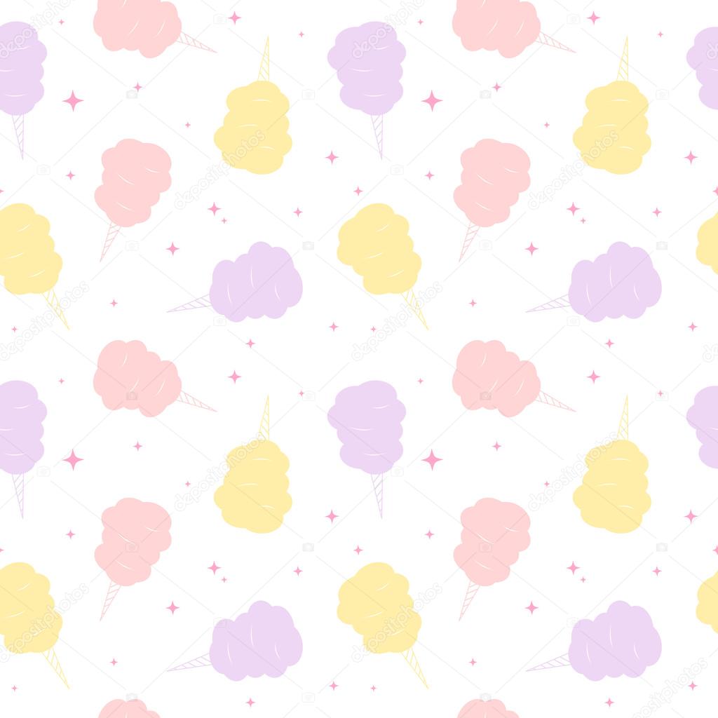 かわいいカラフルな漫画甘い綿菓子シームレスなベクトル パターン背景