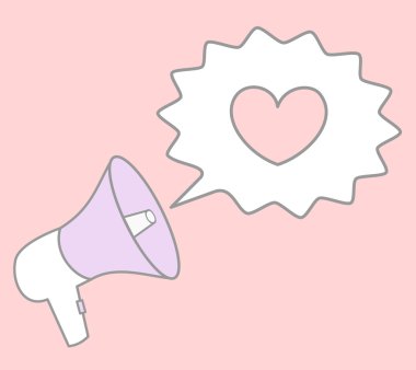 sevimli çizgi megafon ile kalp kavramı vektör çizim ile konuşma balonu