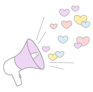 sevimli çizgi megafon renkli kalpler kavramı vektör çizim ile