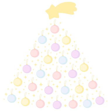 yıldızlar ve baubles ile sevimli renkli çizgi vektör Noel ağacı