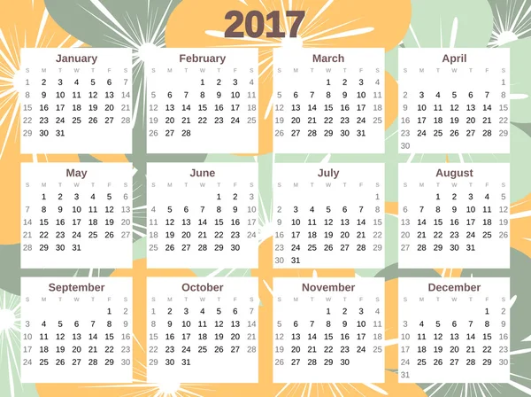 Милый красочный вектор календаря 2017 с цветами — стоковый вектор
