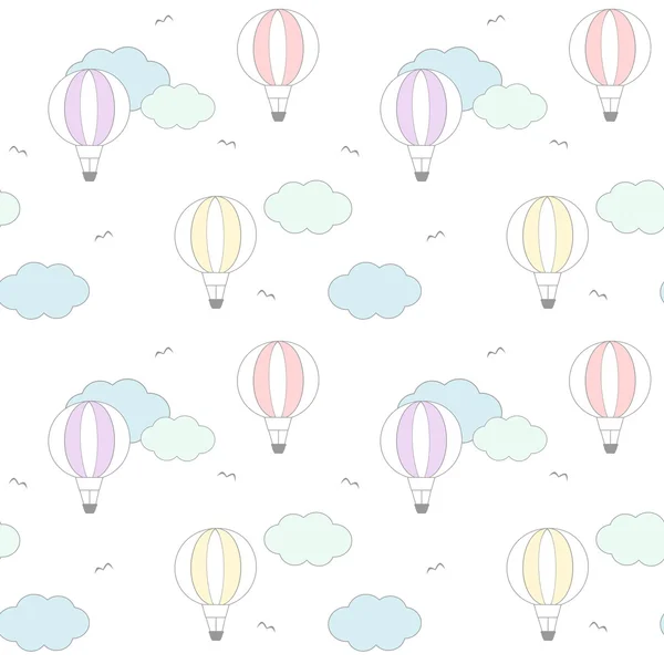 Lindo dibujo animado colorido globo de aire en el cielo sin costuras vector patrón fondo ilustración — Archivo Imágenes Vectoriales