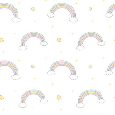 sevimli çizgi gökkuşağı sorunsuz vektör desen arka plan illüstrasyon