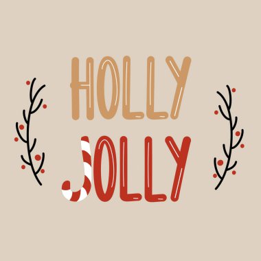 Sevimli el çizimi kutsal, neşeli metin, noel kartı illüstrasyonları