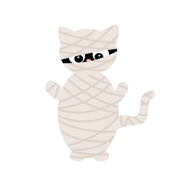 Cute Halloween Postać Kreskówek Mumia Kot Śmieszne Wektor Ilustracja — Wektor stockowy