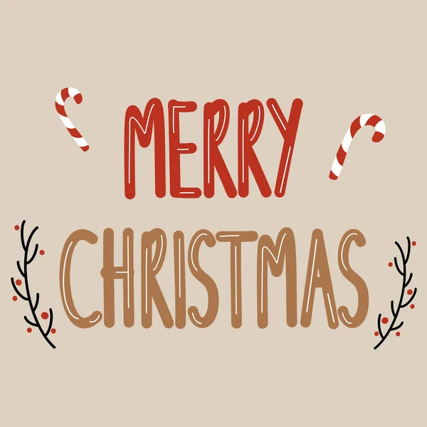 Lindo Dibujado Mano Letras Feliz Navidad Texto Vacaciones Vector Tarjeta — Vector de stock