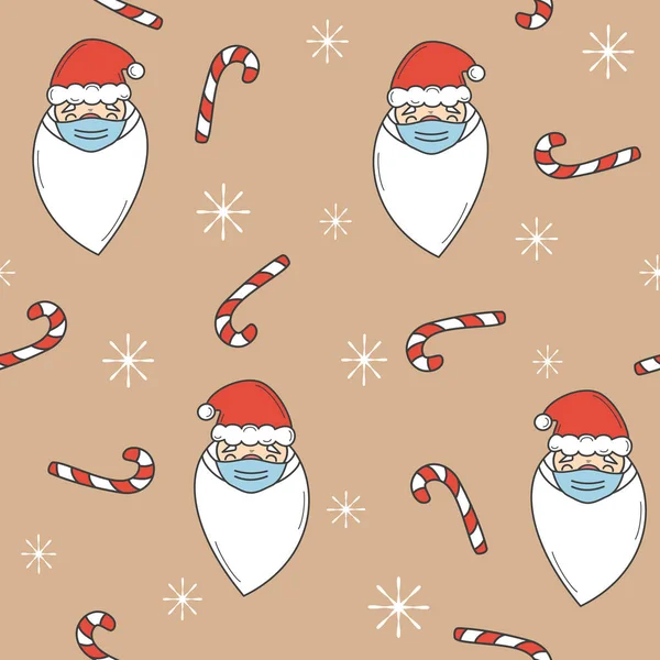 Mignon Motif Vectoriel Sans Couture Noël Illustration Fond Avec Santa — Image vectorielle