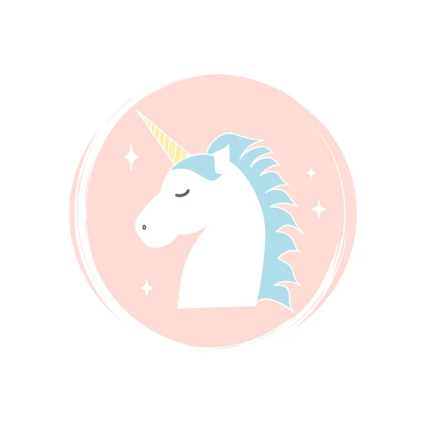 Cute Indah Unicorn Ikon Ikon Vektor Gambar Pada Lingkaran Dengan - Stok Vektor
