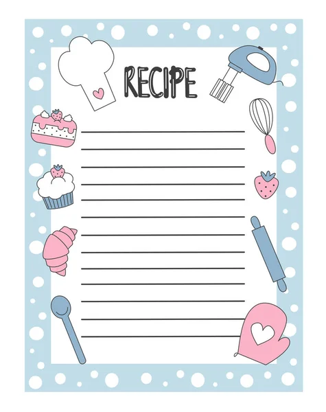 Mignon Dessin Main Liste Des Recettes Vectoriel Illustration Conception Avec — Image vectorielle