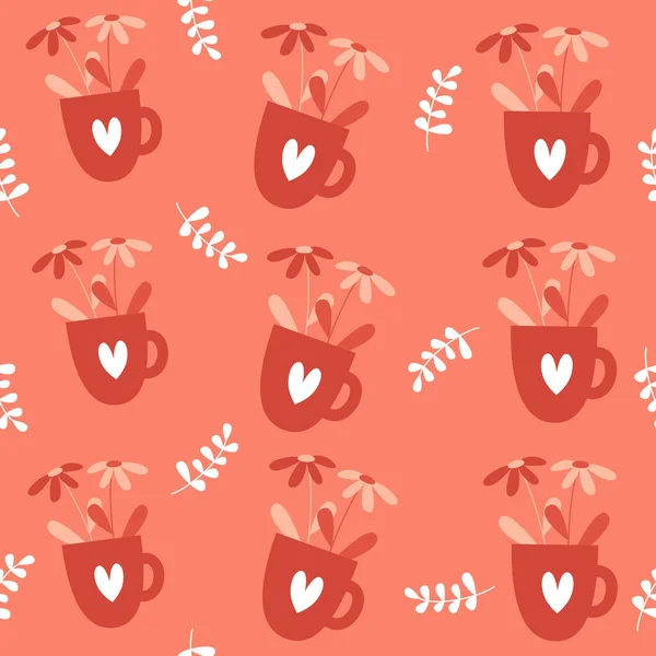 Niedlich Schöne Romantische Nahtlose Vektormuster Hintergrund Illustration Mit Gänseblümchen Blumen — Stockvektor