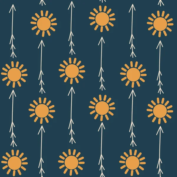 Roztomilé Krásné Bezešvé Vektorové Vzor Pozadí Ilustrace Sluncem Šipkami — Stockový vektor