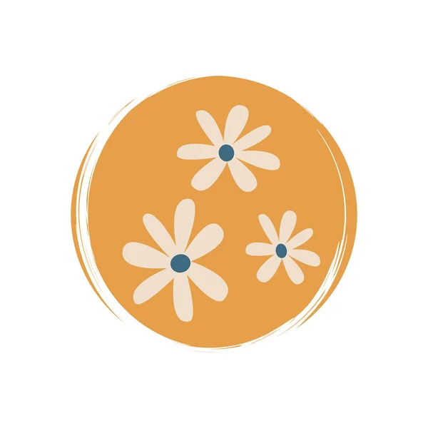 Logotipo Bonito Vetor Ícone Com Flores Margarida Estilo Boho Contemporâneo —  Vetores de Stock