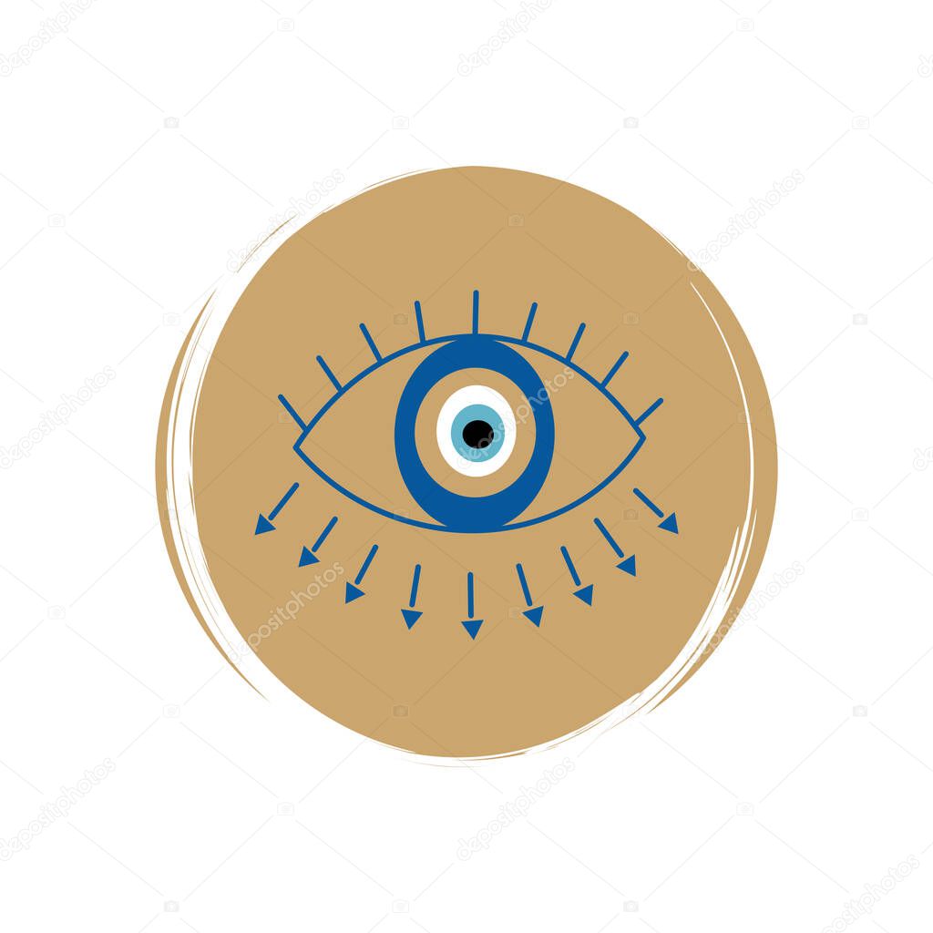Cute esoteric magic evil eye icon vector, illustration on circle with brush texture, for social media story and highlights