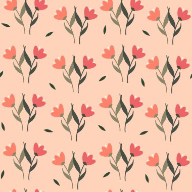 Şirin romantik çiçekler, kusursuz vektör desenli arkaplan çizimi