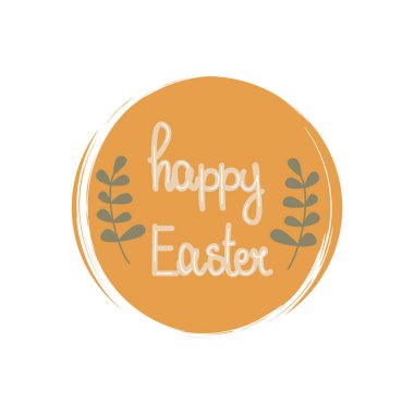 Mutlu paskalya metni içeren şirin logo veya simge vektörü, sosyal medya hikayesi ve vurgular için fırça desenli daire üzerine illüstrasyon