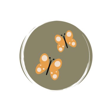 Sevimli logo veya kelebekli ikon vektörü, fırça desenli çember üzerine çizim, sosyal medya hikayesi ve vurgular