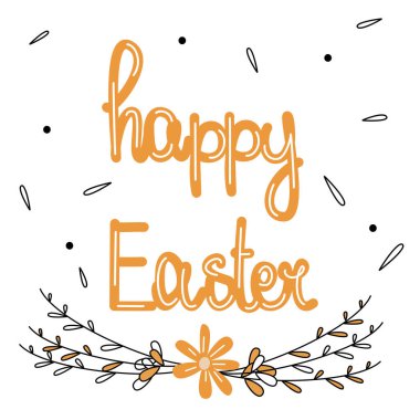 Sevimli Mutlu Paskalya elleri çiçek ve yapraklarla çizilmiş vektör çizimleri