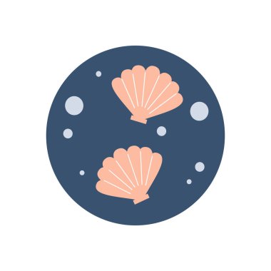 Deniz kabuğu olan şirin logo ya da ikon vektörü, sosyal medya hikayesi için daire şeklinde illüstrasyon ve vurgular