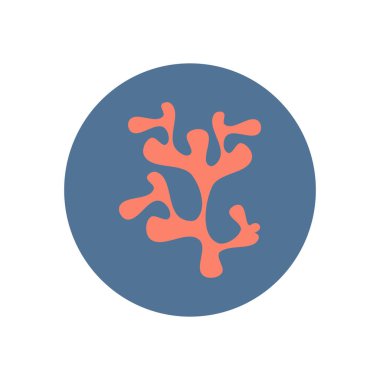 Denizde kırmızı mercan dalı olan şirin logo ya da ikon vektörü, sosyal medya hikayesi için daire üzerine illüstrasyon