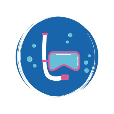 Dalış maskeli şirin logo veya simge vektörü, sosyal medya hikayesi için fırça desenli çember üzerine çizim ve vurgulama 