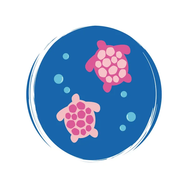 Logo Mignon Icône Vecteur Avec Des Tortues Roses Illustration Sur — Image vectorielle
