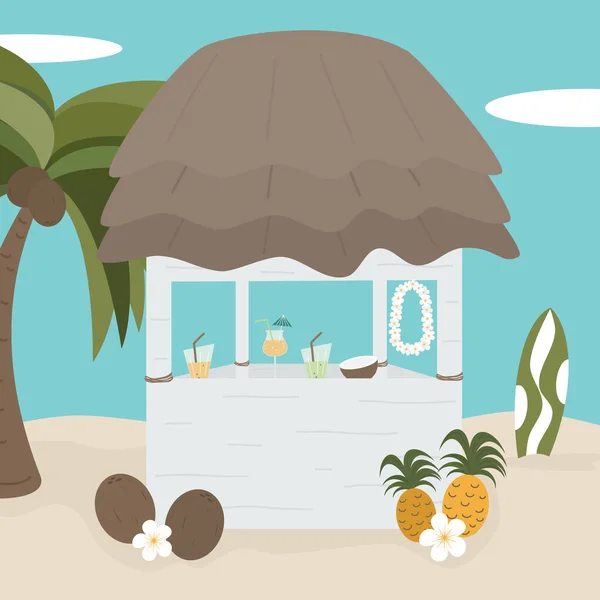 Lindo Tiki Bar Dibujos Animados Playa Ilustración Vectorial Verano — Vector de stock