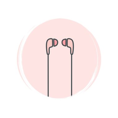 Kulaklıklı şirin logo veya simge vektörü, fırça desenli çember üzerinde çizim, sosyal medya hikayesi ve vurgulama