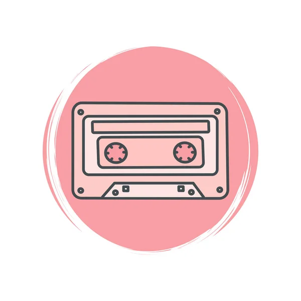 Cute Logo Icon Vector Retro Cassette Tape Illustration Circle Brush — Stock Vector