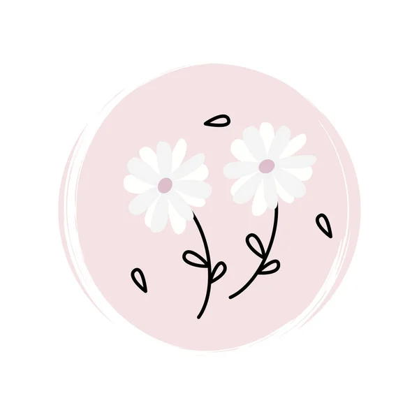 Logotipo Bonito Vetor Ícone Com Flores Brancas Margarida Ilustração Círculo — Vetor de Stock