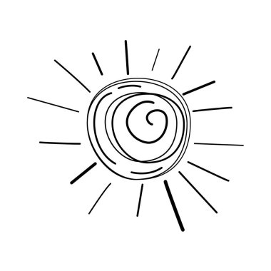 Sevimli soyut siyah beyaz güneş modaya uygun bir minimalist çizgi stili modern şık vektör çizimi