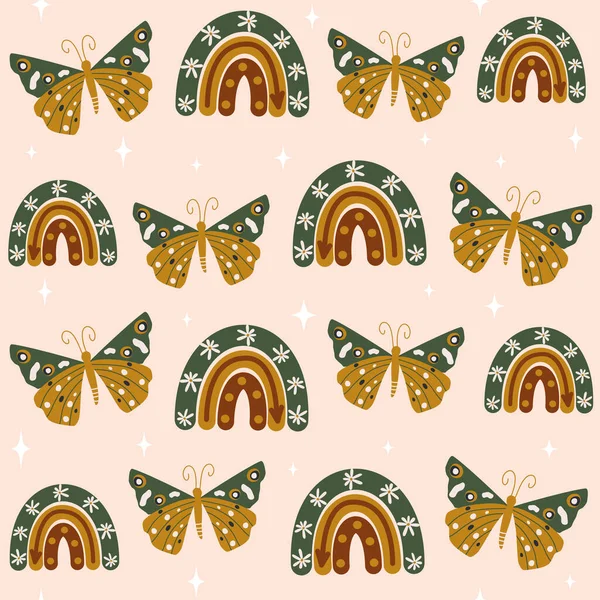 Cute Boho Trendy Seamless Vector Pattern Background Illustration Colorful Moth — Stock Vector