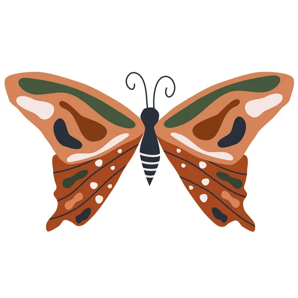 Lindo Diseño Arte Vectorial Boho Con Insecto Mariposa Bohemia Ilustración — Archivo Imágenes Vectoriales