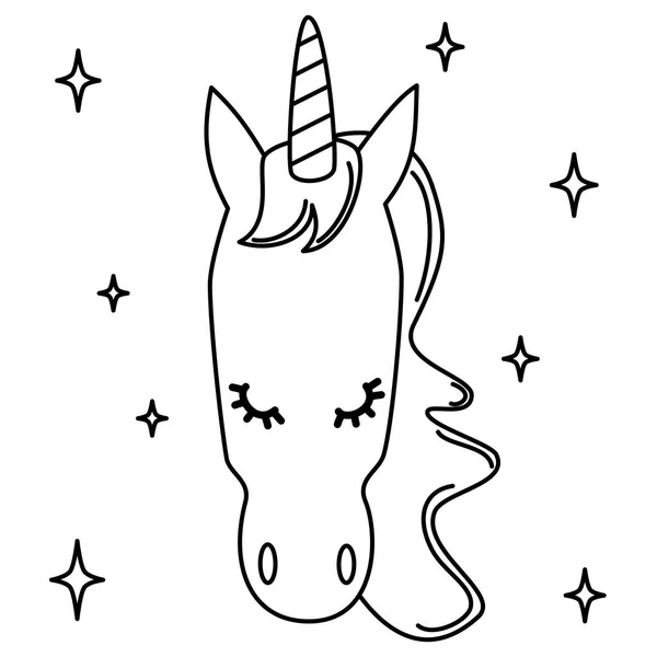 Cute Hitam Dan Putih Unicorn Gambar Kartun Vektor Untuk Buku - Stok Vektor