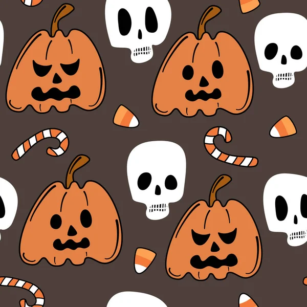 Desenhos Animados Bonitos Halloween Sem Costura Vetor Padrão Fundo Ilustração —  Vetores de Stock