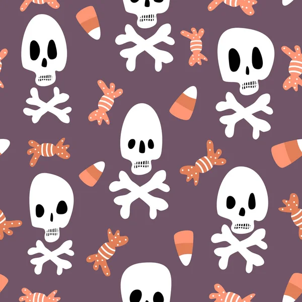 Lindo Halloween Sin Costura Vector Patrón Fondo Ilustración Con Dulces — Archivo Imágenes Vectoriales