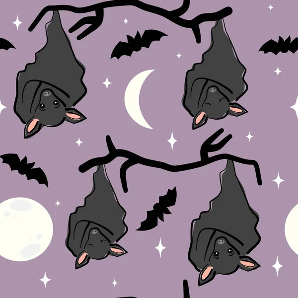 Niedlichen Abstrakten Halloween Nahtlose Vektormuster Hintergrund Illustration Mit Fledermäusen Mond — Stockvektor