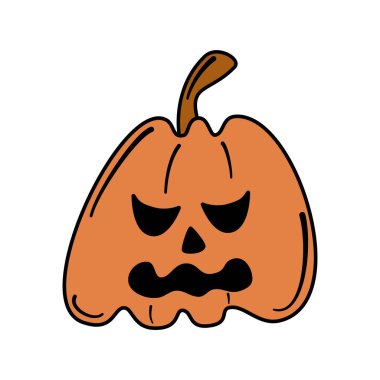 Beyaz arkaplanda izole edilmiş cadılar bayramı balkabağı ile sevimli karakter vektör çizimi