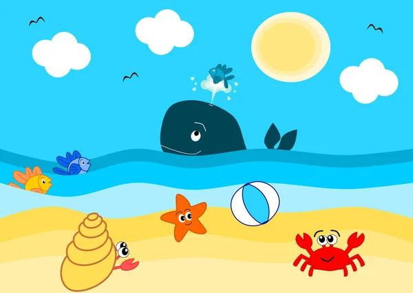 Summertime on the beach funny cartoon illustration — стоковый вектор